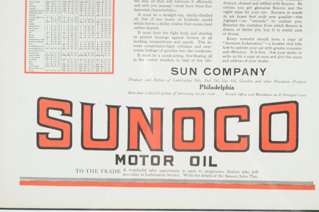 Original 1920 Sunoco Motor Oil Advertisement