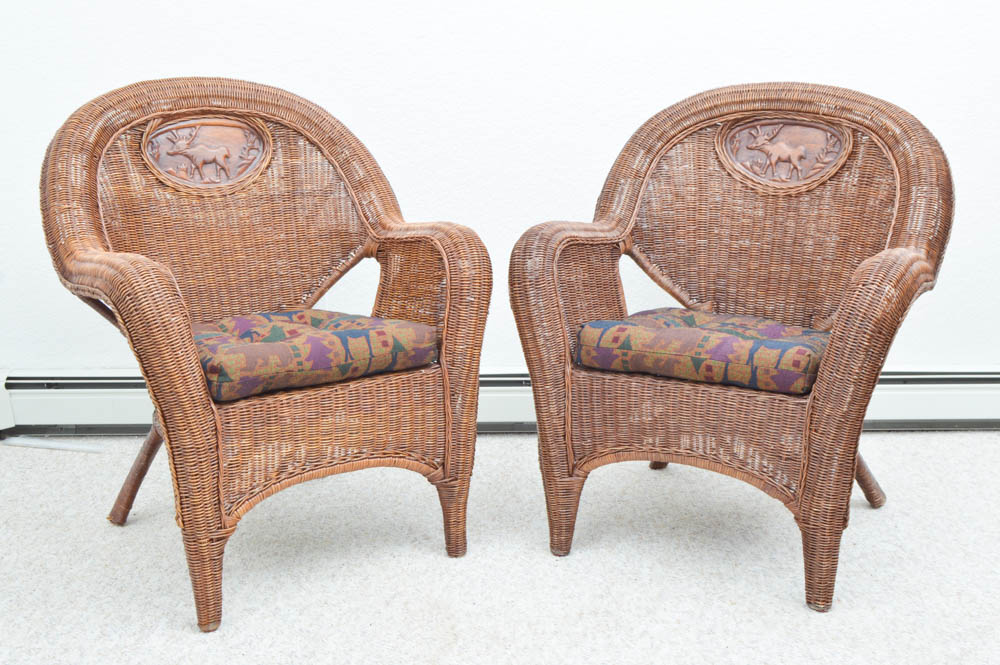 Wicker Chair and Leather Table Set
