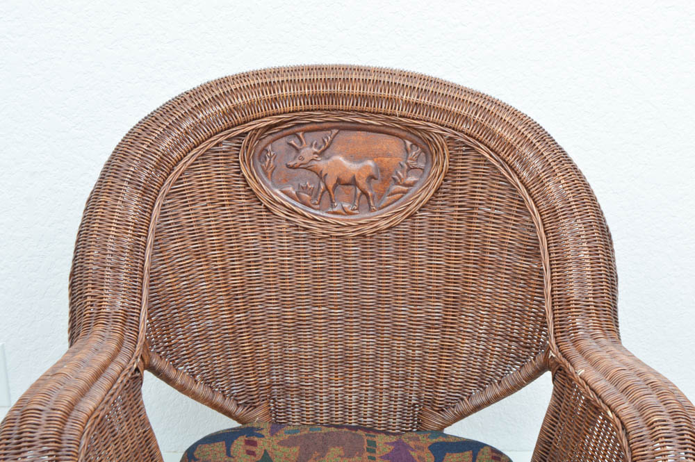 Wicker Chair and Leather Table Set