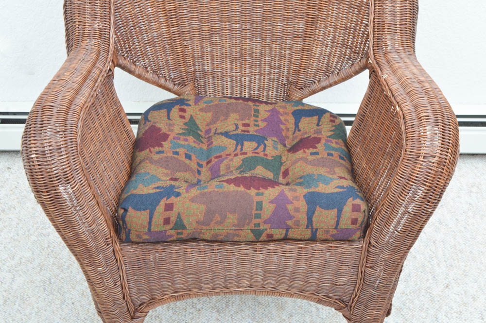 Wicker Chair and Leather Table Set