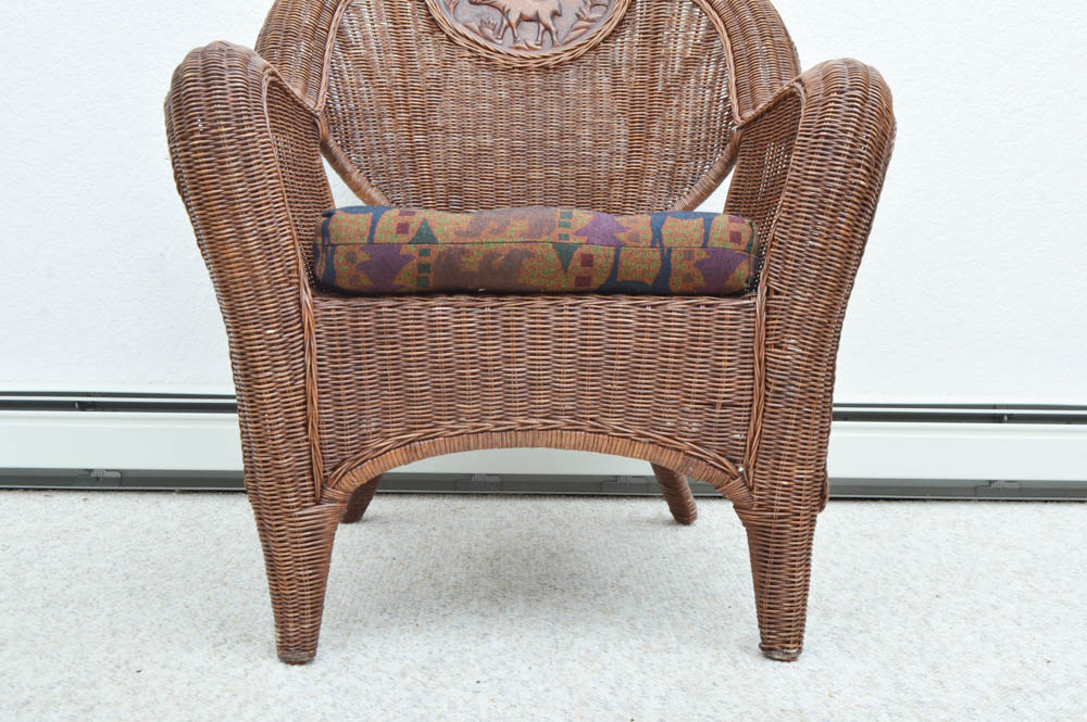 Wicker Chair and Leather Table Set