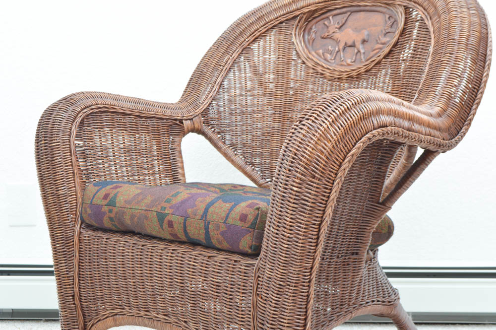 Wicker Chair and Leather Table Set