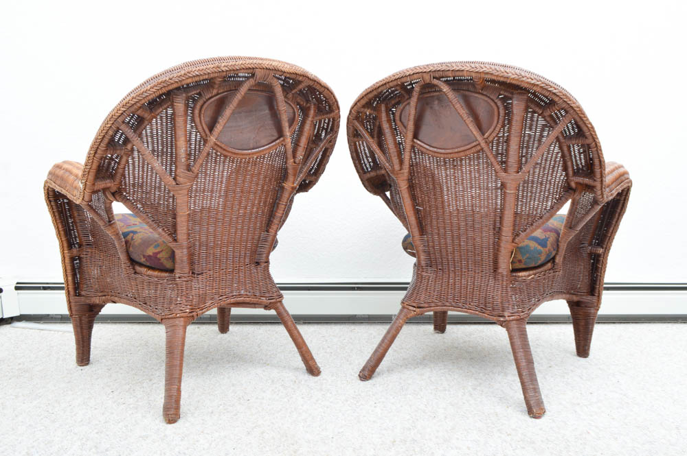 Wicker Chair and Leather Table Set