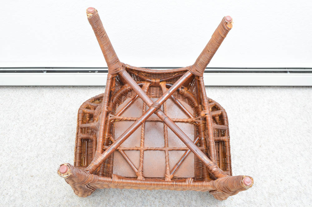 Wicker Chair and Leather Table Set