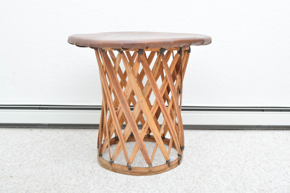 Wicker Chair and Leather Table Set