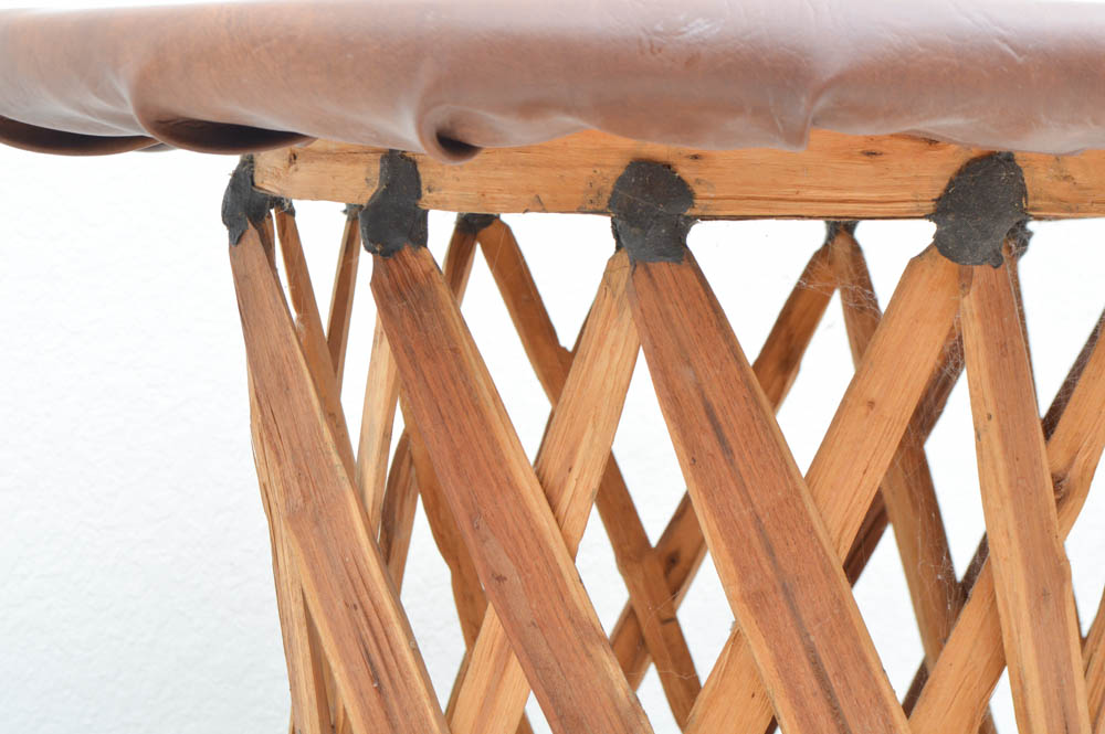 Wicker Chair and Leather Table Set