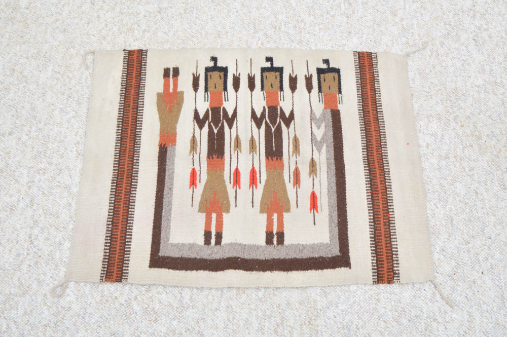 Navajo Style Yei Guardian Figure Wool Accent Rug