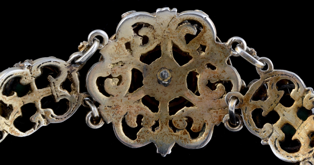 Sterling Silver, Turquoise, and Seed Pearl Openwork Bracelet