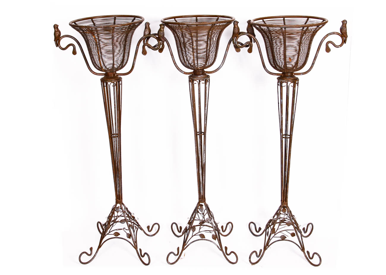 Trio of Metal Wire Plant Stands