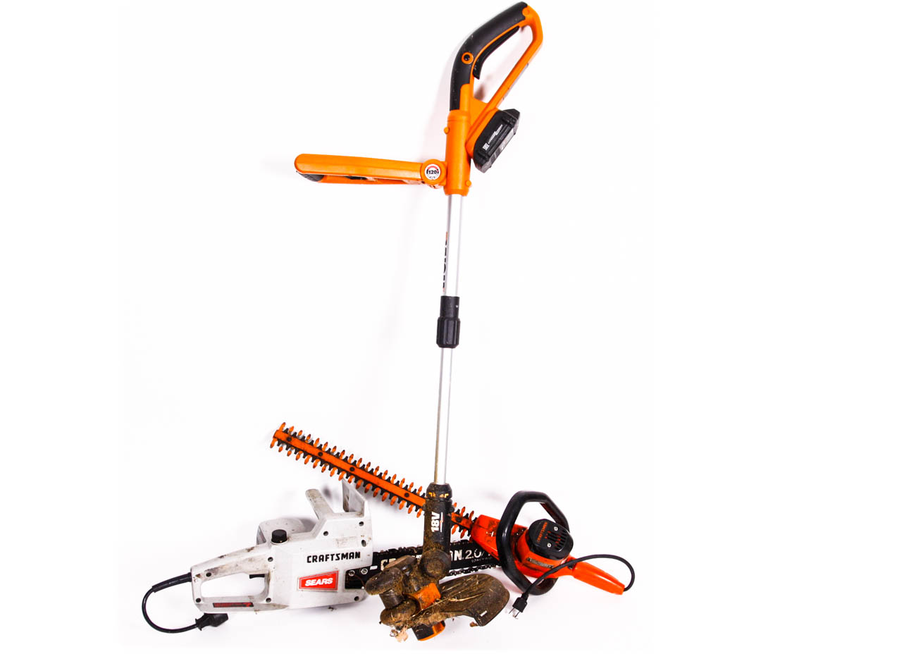 Chainsaw and Pair of Lawn Trimmers