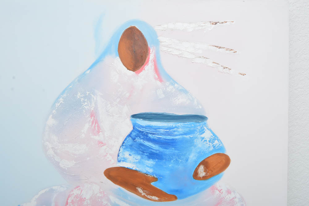 Portrait Painting of Native American Woman with Pottery