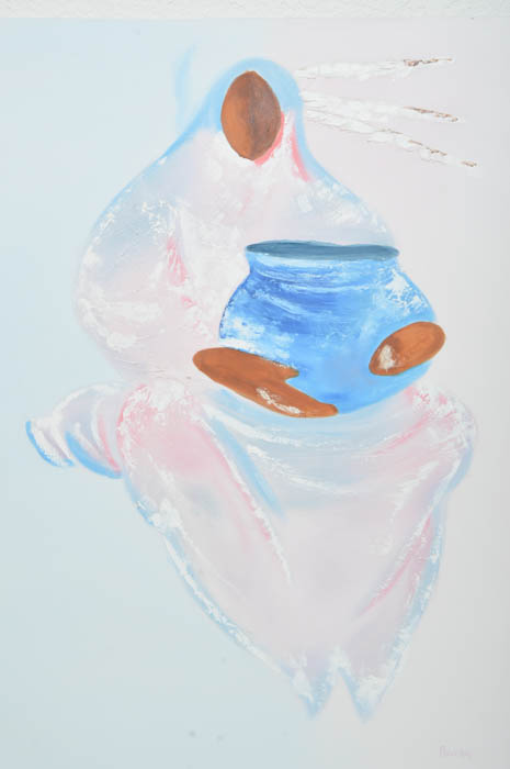 Portrait Painting of Native American Woman with Pottery