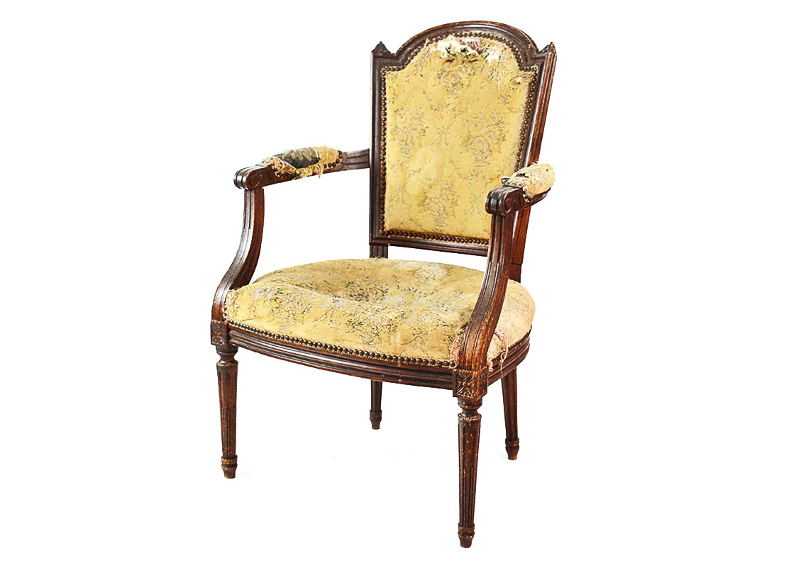 Neoclassical Upholstered Walnut Armchair