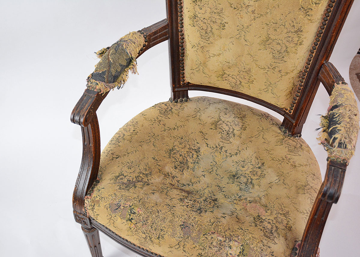 Neoclassical Upholstered Walnut Armchair
