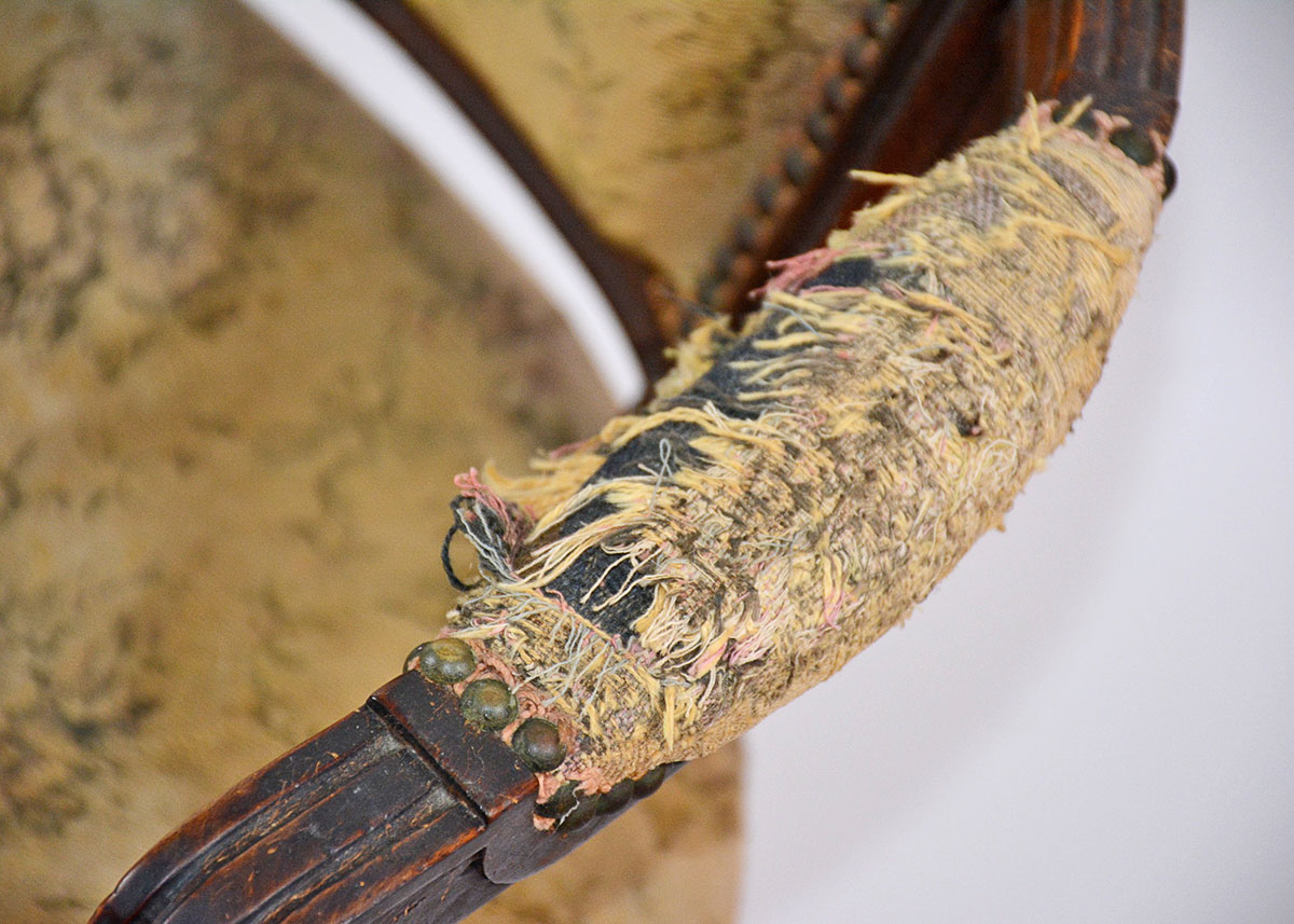 Neoclassical Upholstered Walnut Armchair