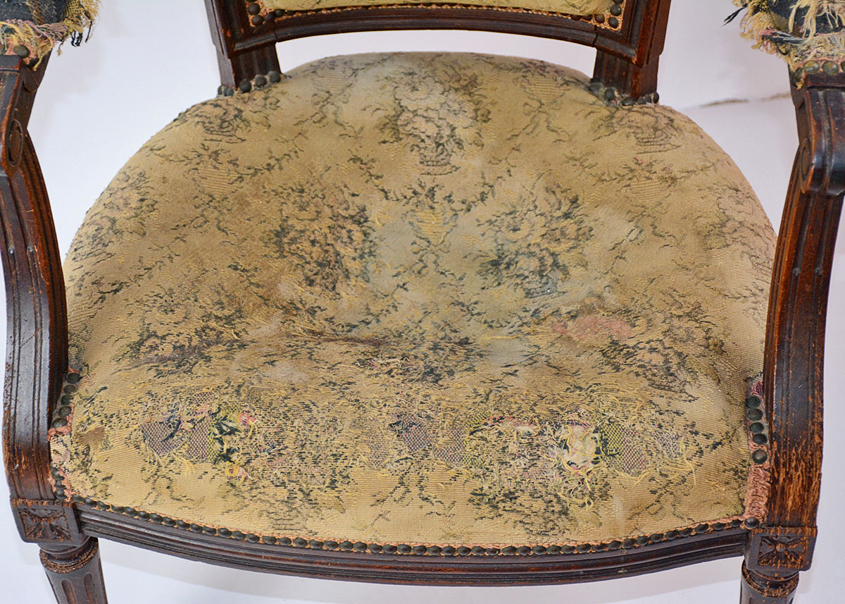 Neoclassical Upholstered Walnut Armchair