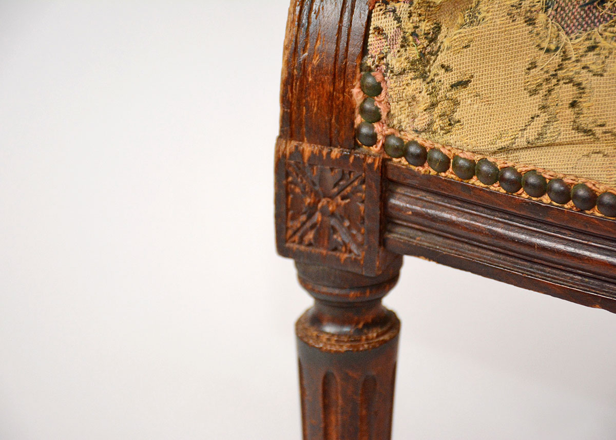 Neoclassical Upholstered Walnut Armchair