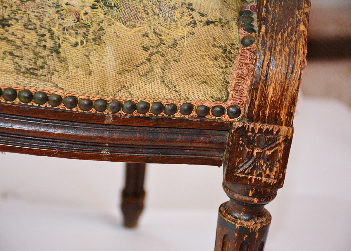 Neoclassical Upholstered Walnut Armchair