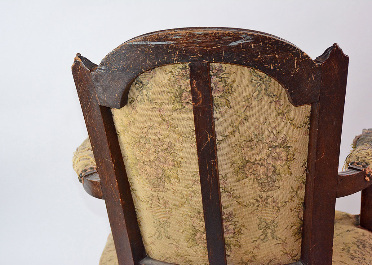 Neoclassical Upholstered Walnut Armchair