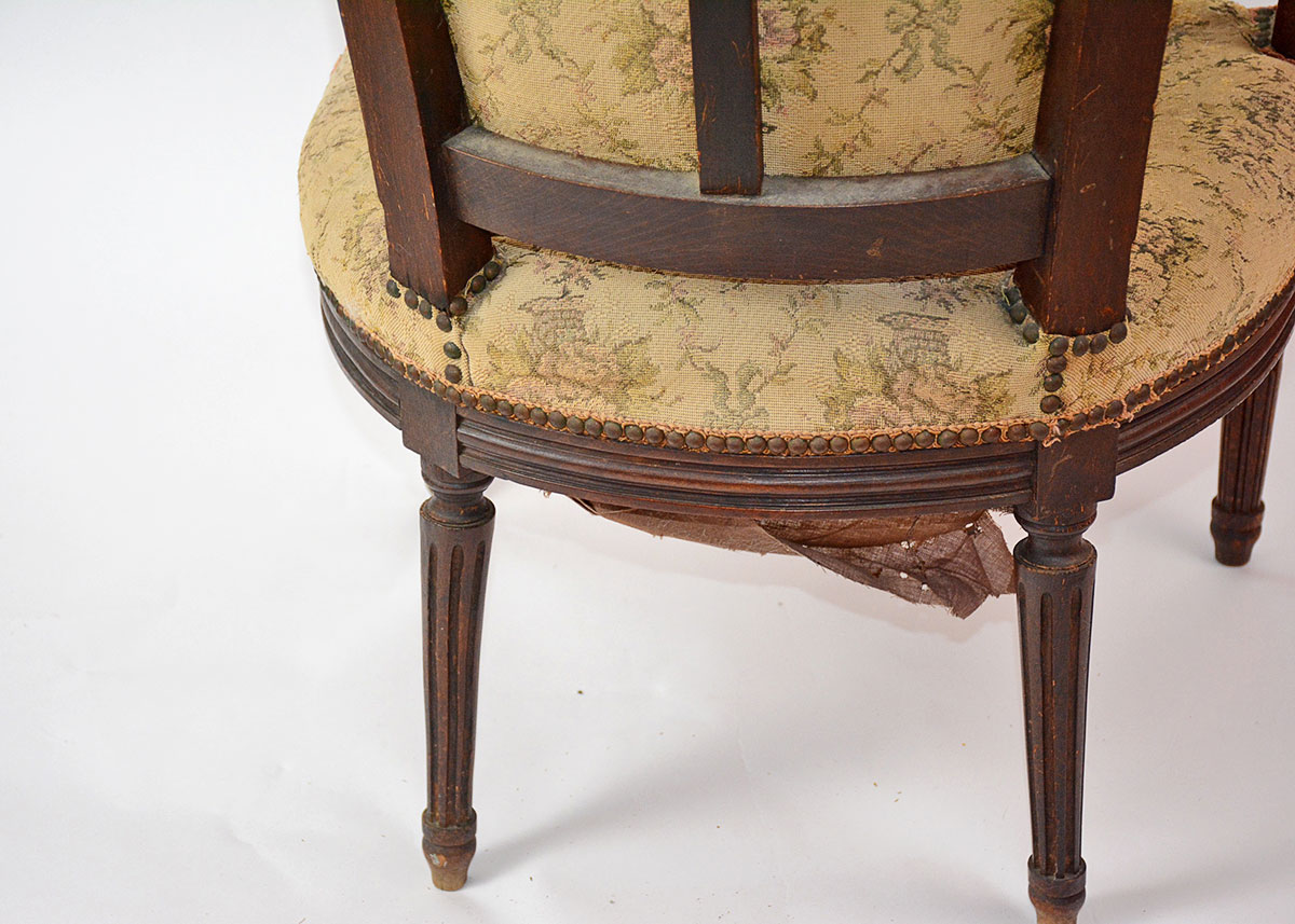 Neoclassical Upholstered Walnut Armchair