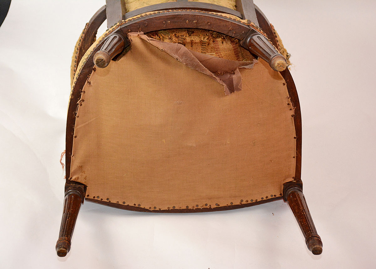 Neoclassical Upholstered Walnut Armchair