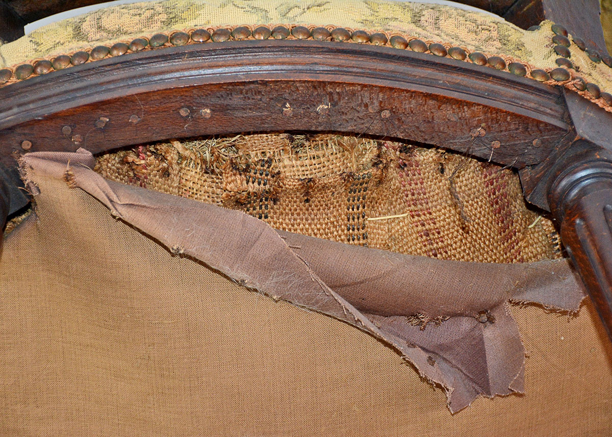 Neoclassical Upholstered Walnut Armchair