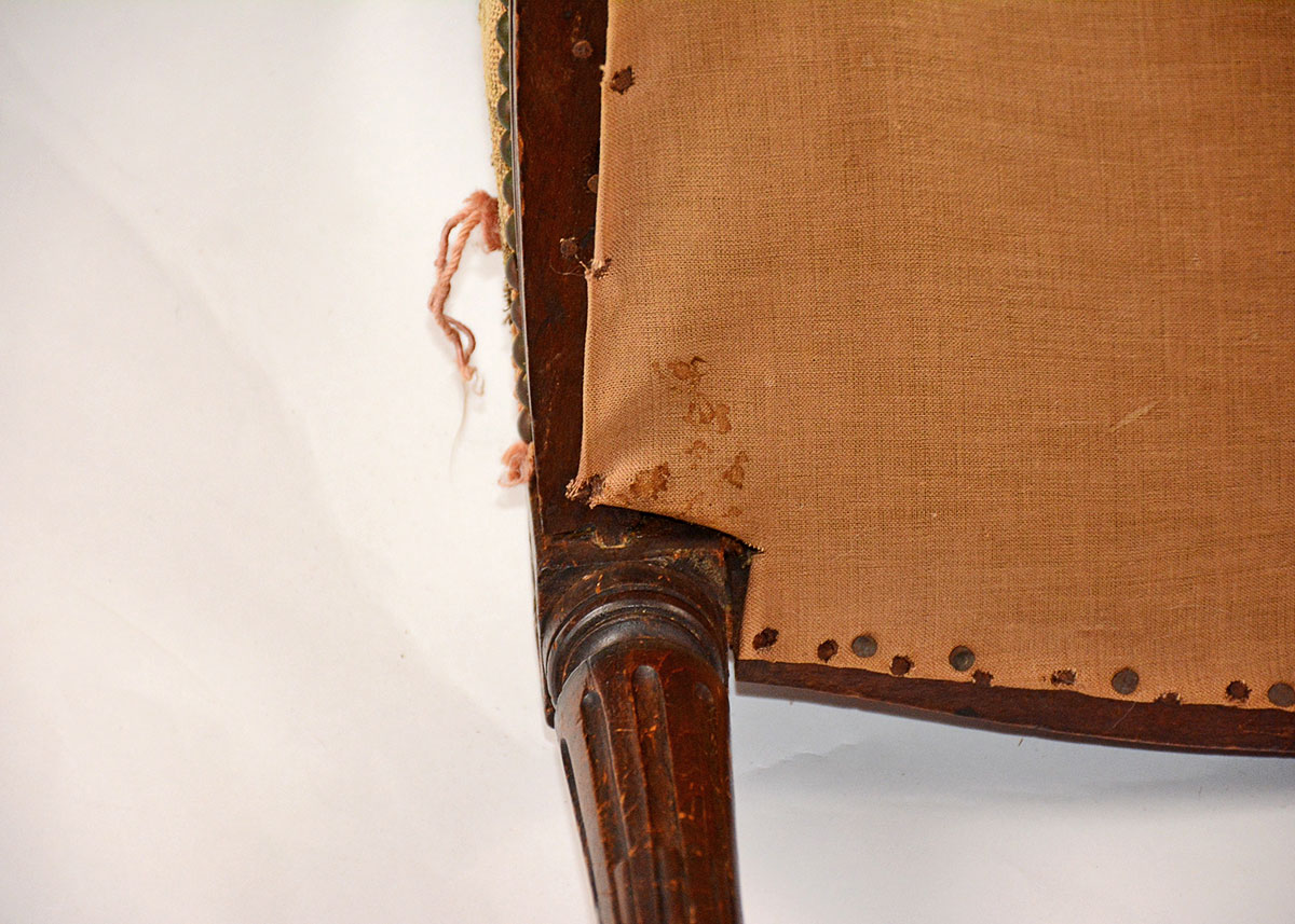 Neoclassical Upholstered Walnut Armchair