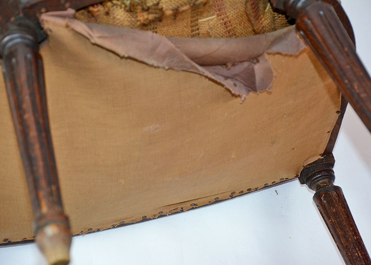 Neoclassical Upholstered Walnut Armchair