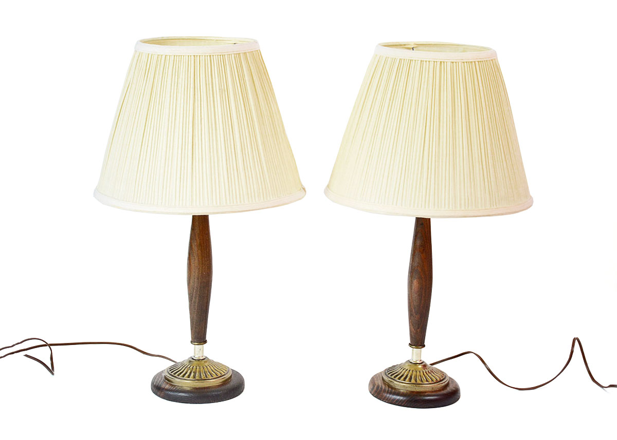 Pair of Brass and Wood Lamps