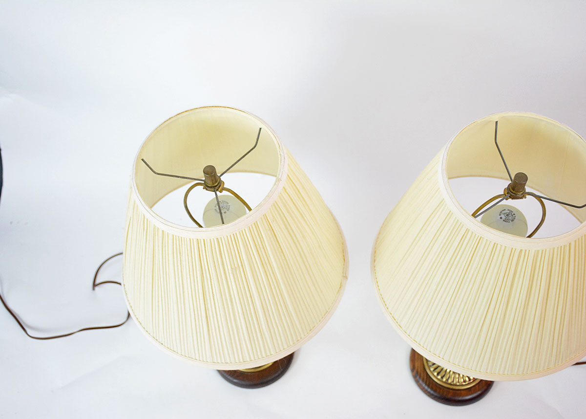 Pair of Brass and Wood Lamps