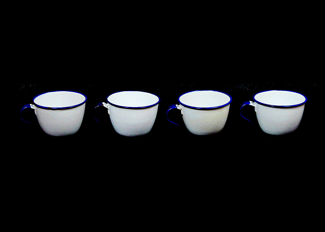 Four Vintage Kockums Sweden Enamel Mugs