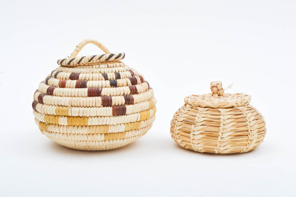 Pair of Papago Native American Handwoven Baskets