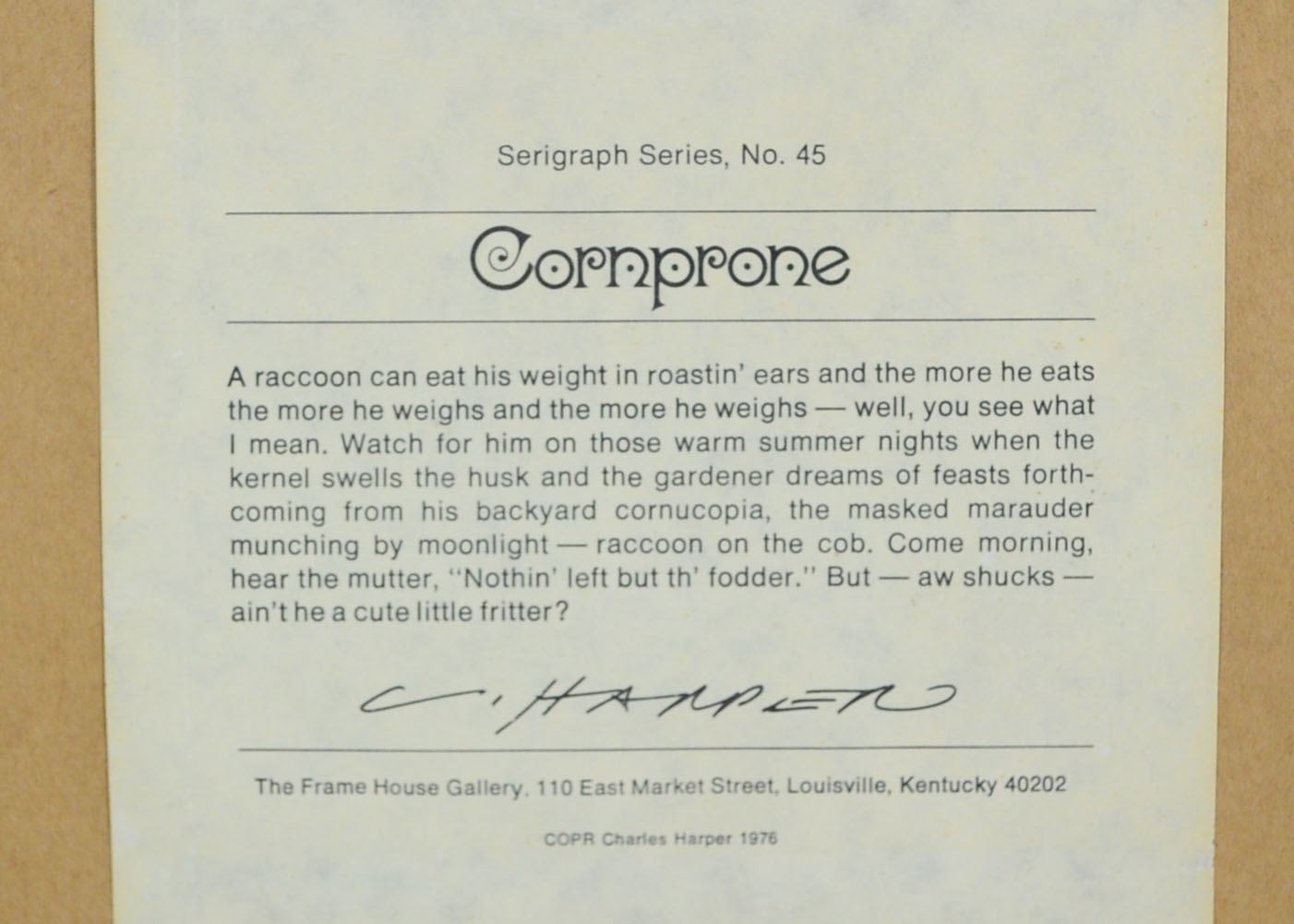 "Cornprone" Signed Serigraph by Charley Harper