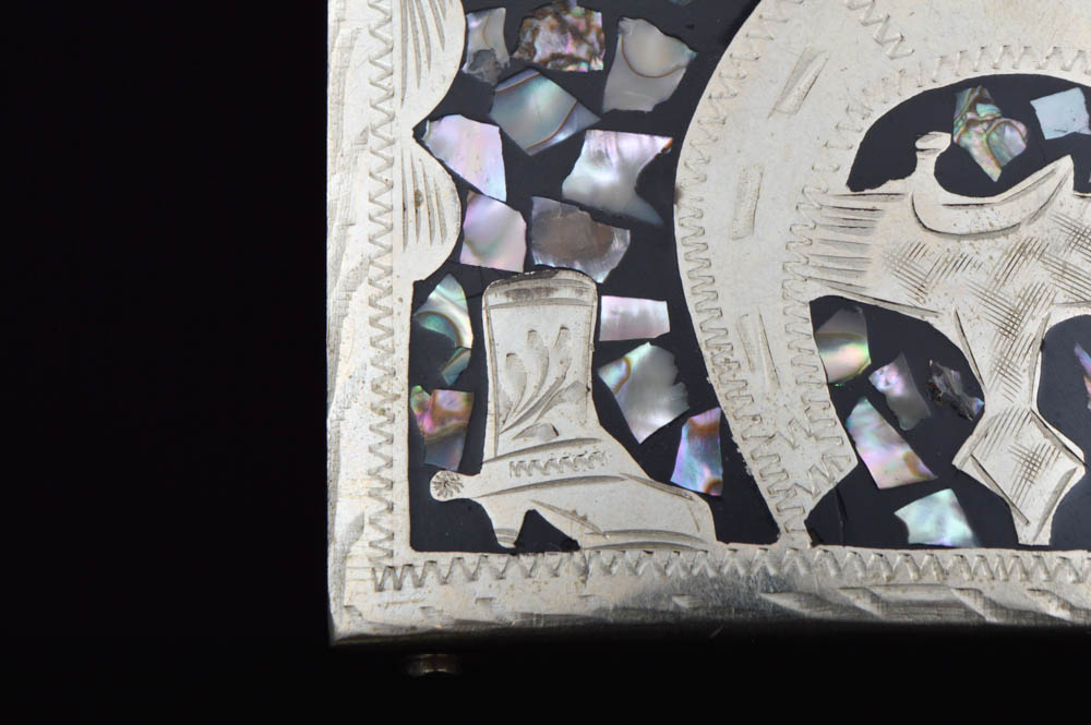 Sterling Silver and Mother of Pearl Cowboy Themed Belt Buckle