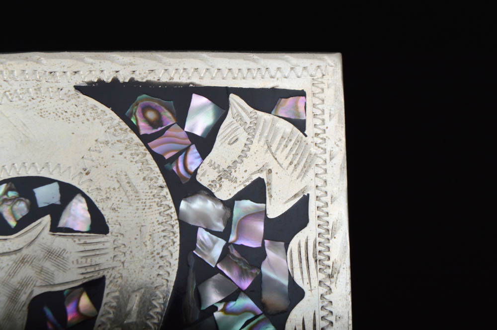 Sterling Silver and Mother of Pearl Cowboy Themed Belt Buckle