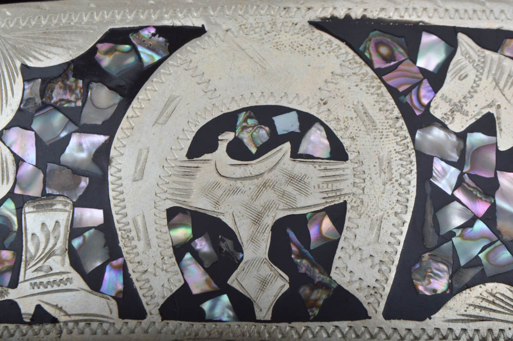Sterling Silver and Mother of Pearl Cowboy Themed Belt Buckle