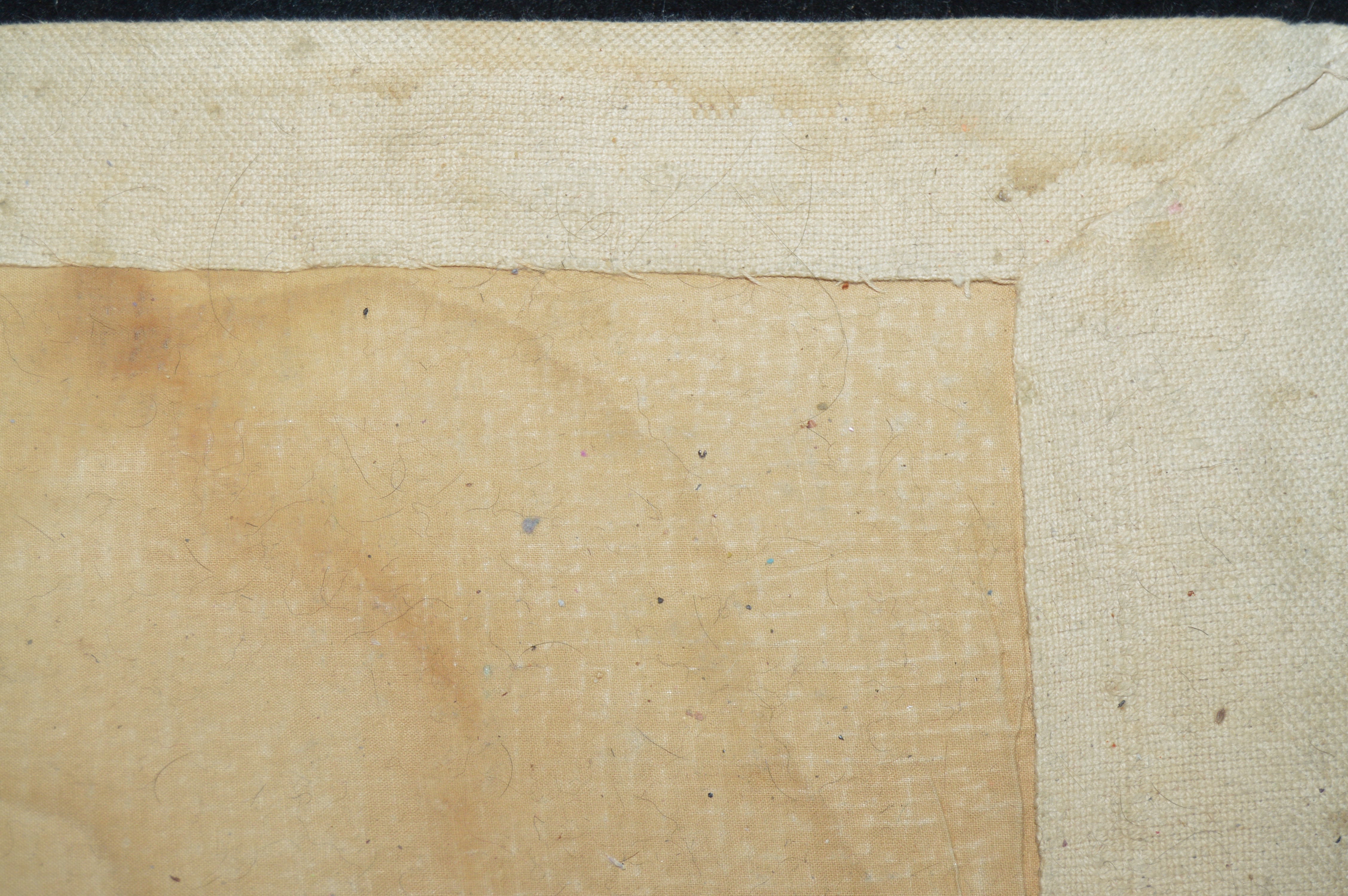 Black Area Rug with East Asian Floral Motif