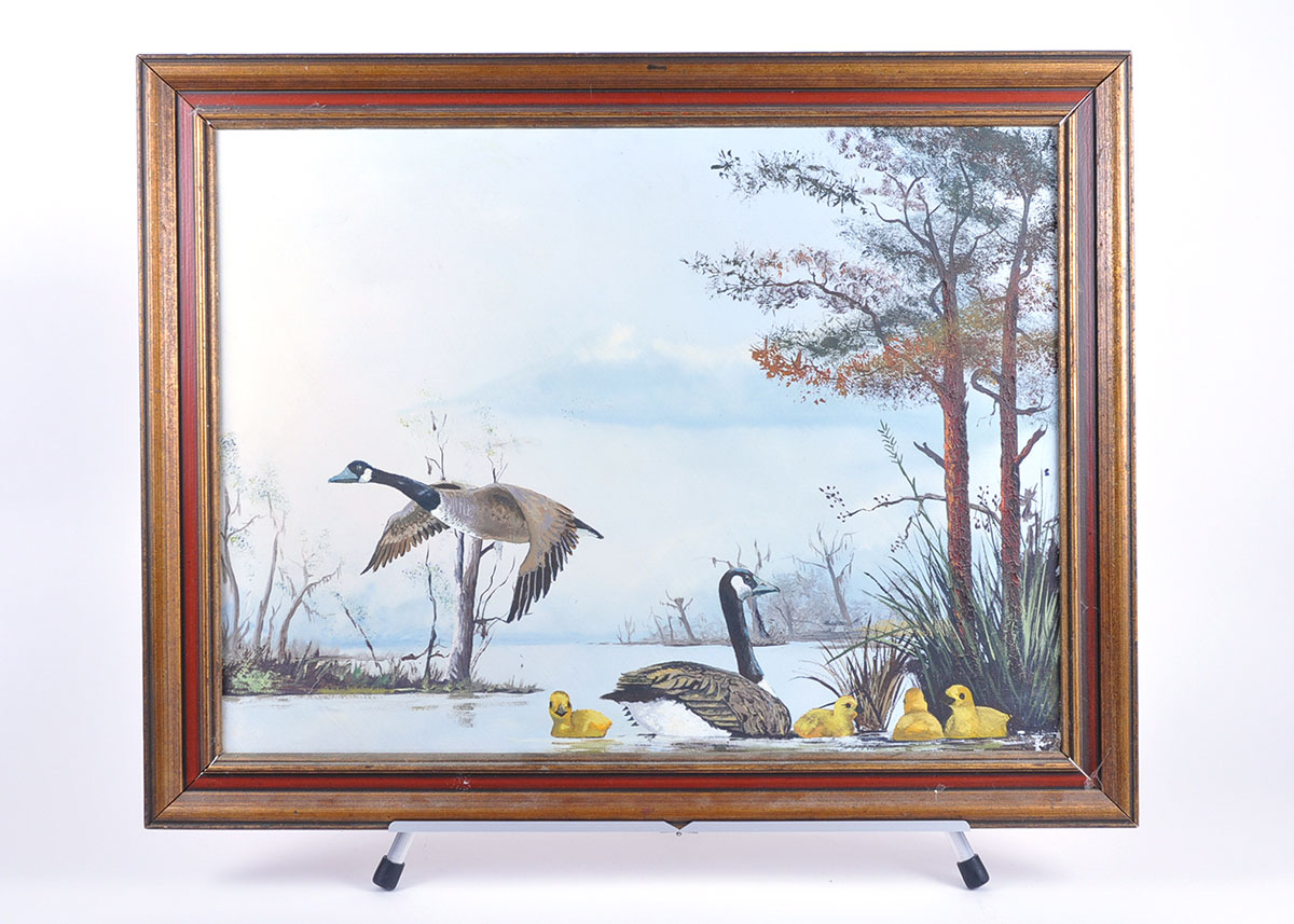 Framed Acrylic Painting of Ducks and Ducklings
