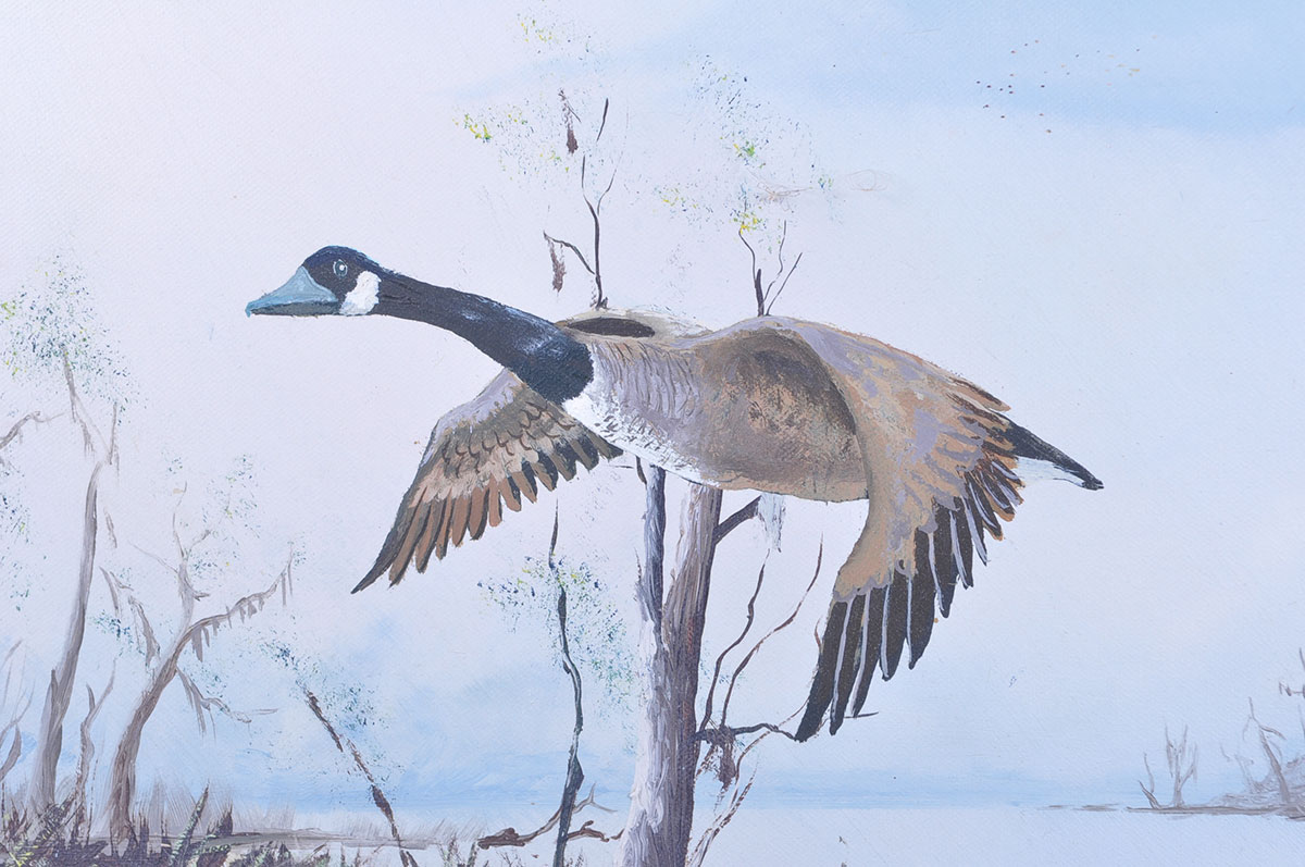 Framed Acrylic Painting of Ducks and Ducklings