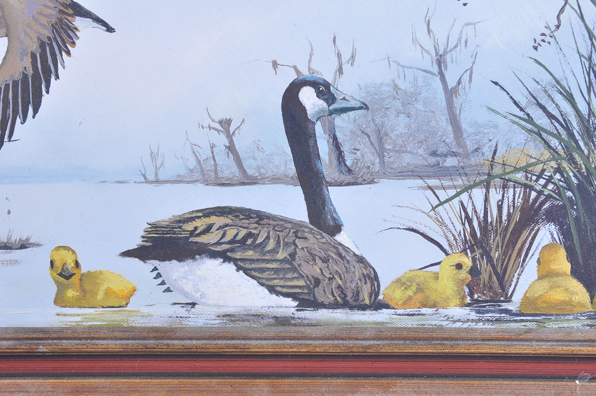 Framed Acrylic Painting of Ducks and Ducklings