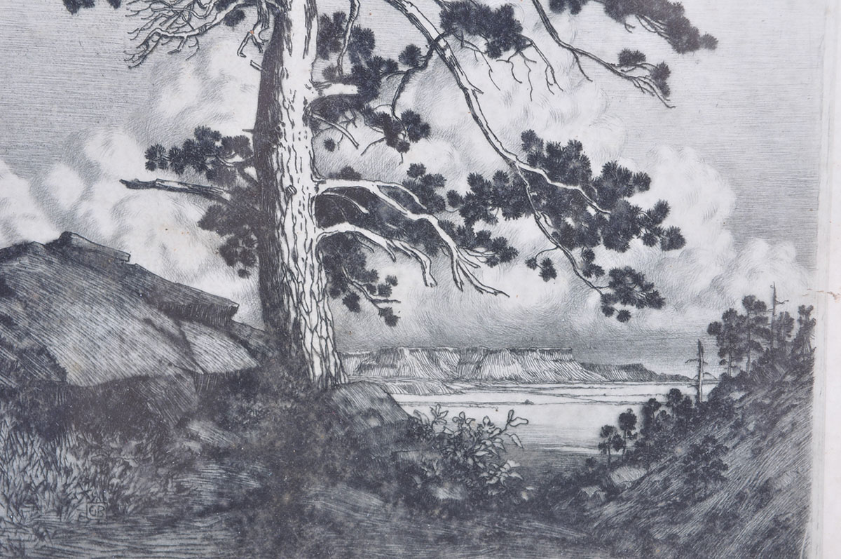 Framed George Elbert Burr Etching of "Sentinel Pine"