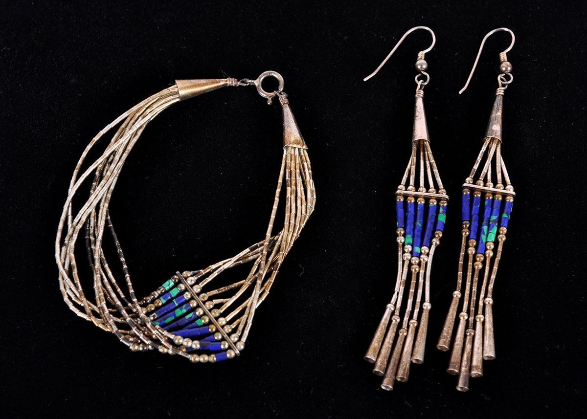 Sterling Silver and Seed Bead Earrings and Bracelet