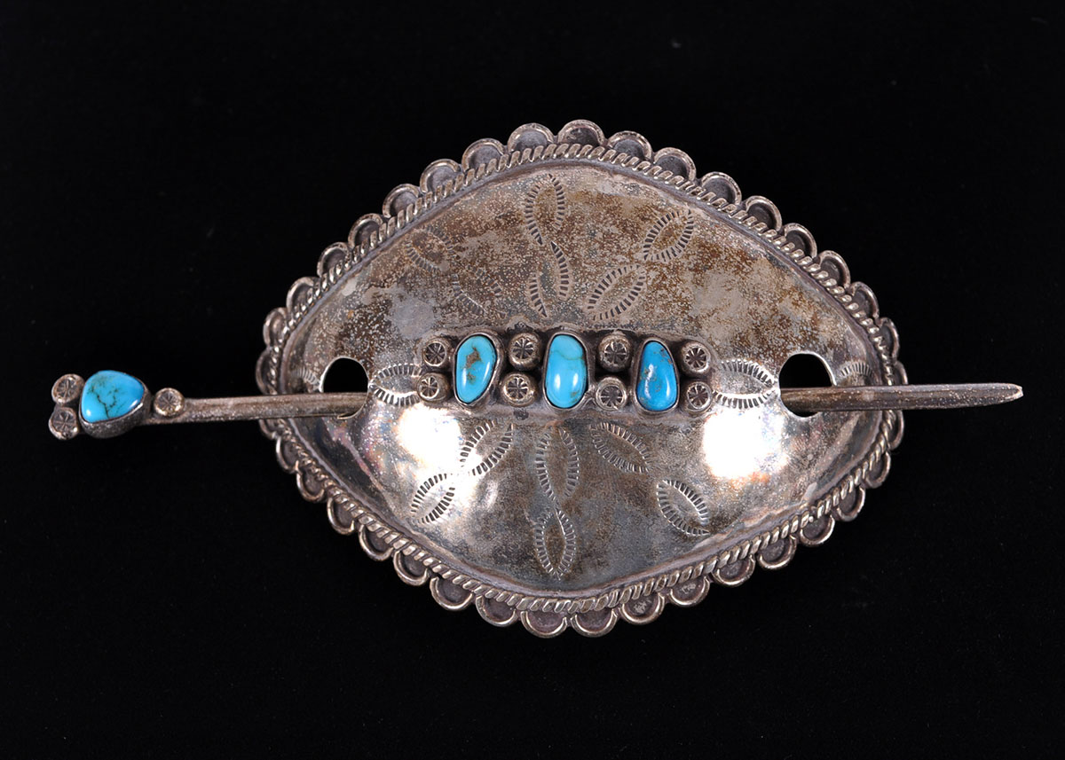 Large Sterling Silver and Turquoise Hair Clip