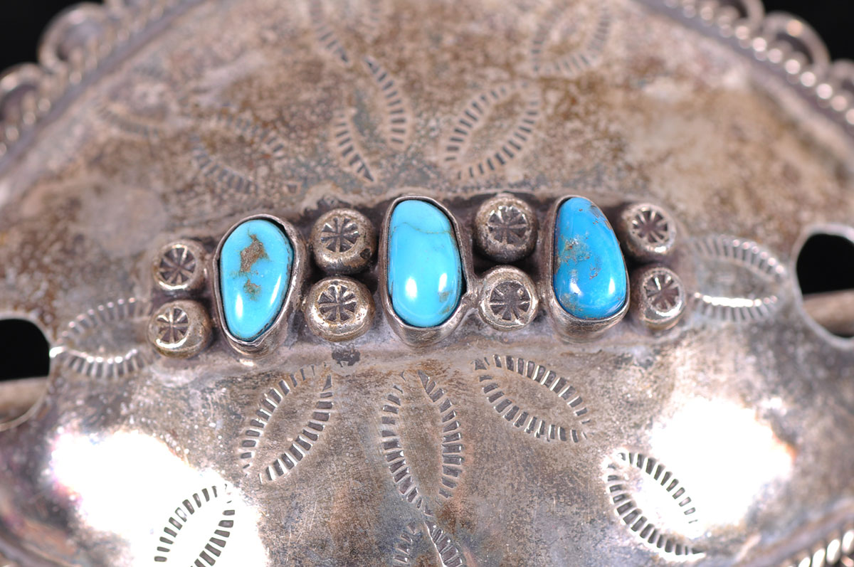 Large Sterling Silver and Turquoise Hair Clip
