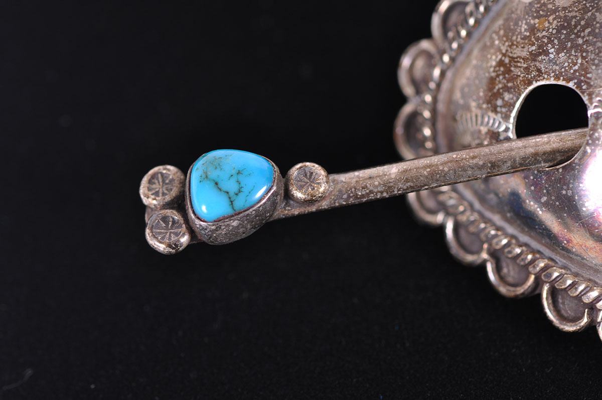 Large Sterling Silver and Turquoise Hair Clip