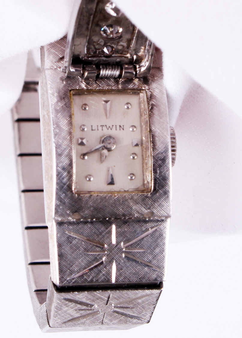 Vintage 14K White Gold and Diamond Litwin Bracelet Watch