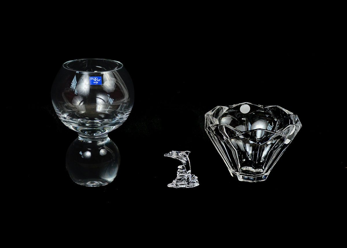 Crystal Lenox Bowl, Dolphin with Studio Nova Vase