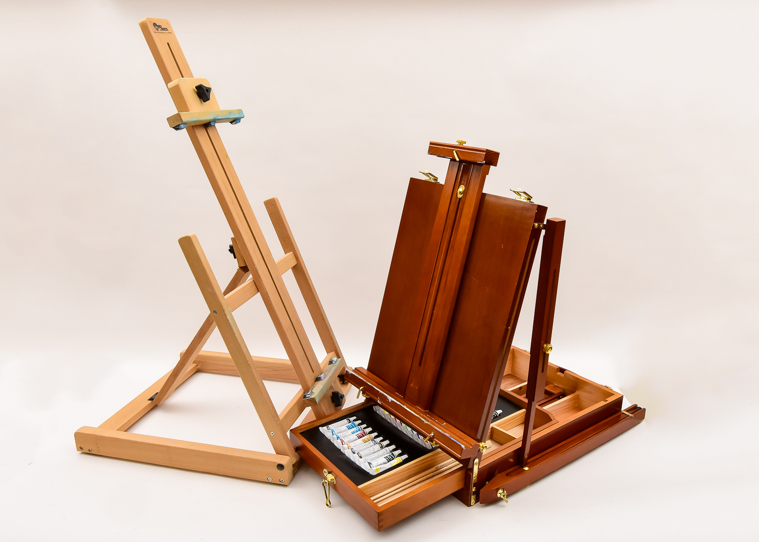 Pair of Wood Art Easels, Including "Bob Ross"