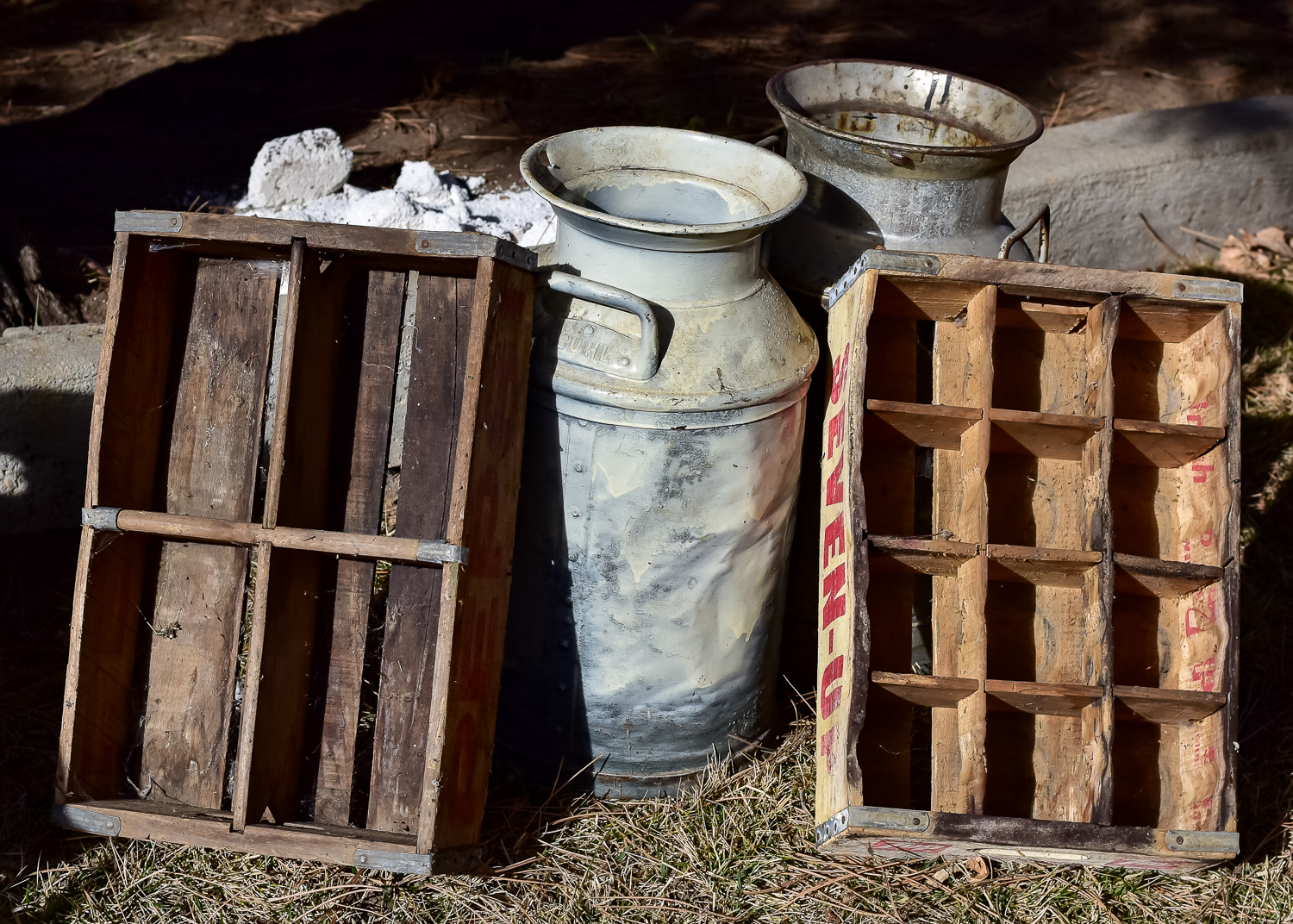 Vintage Milk Can And Crates