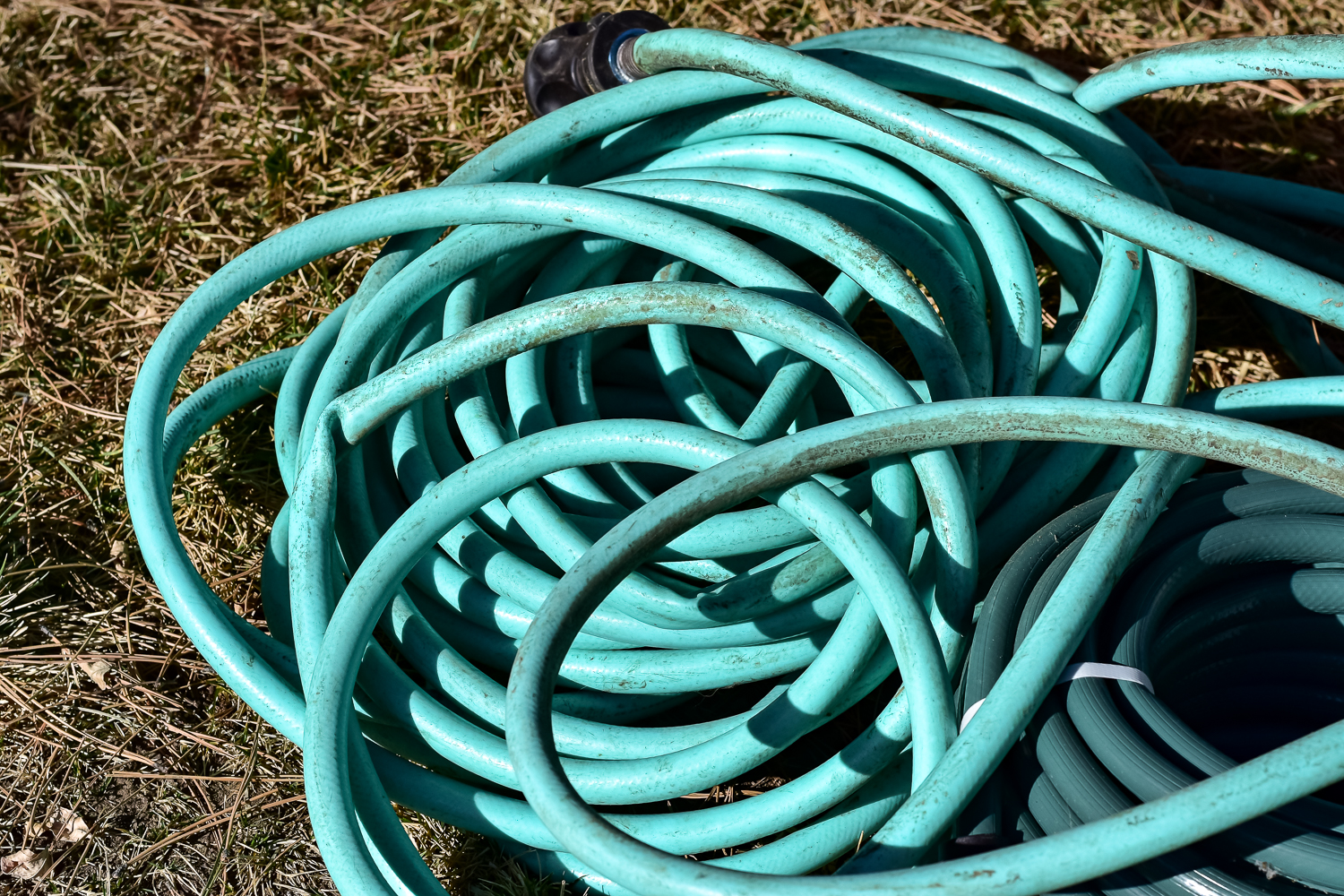 Pair of Green Vinyl Garden Hoses